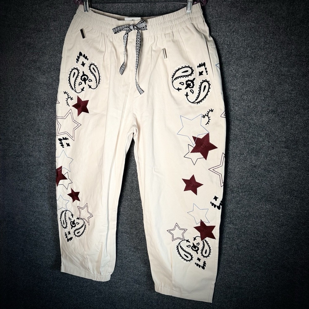 Boho Embroidered XL Festival Barrel Drawstring Pants Paisley Bandana Balloon‎
